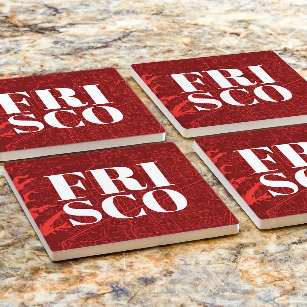 Modern Minimalist Texas Colors Frisco Map| Absorbent Coasters | Set of 4 | Min 2