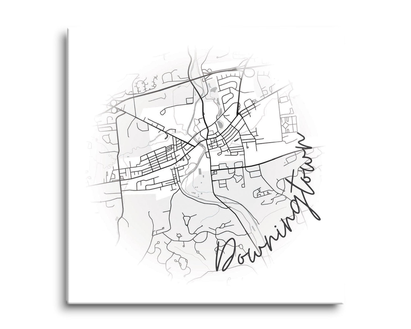 Minimalistic B&W Pennsylvania Downingtown Circle Map | Hi-Def Glass Art | Eaches | Min 2