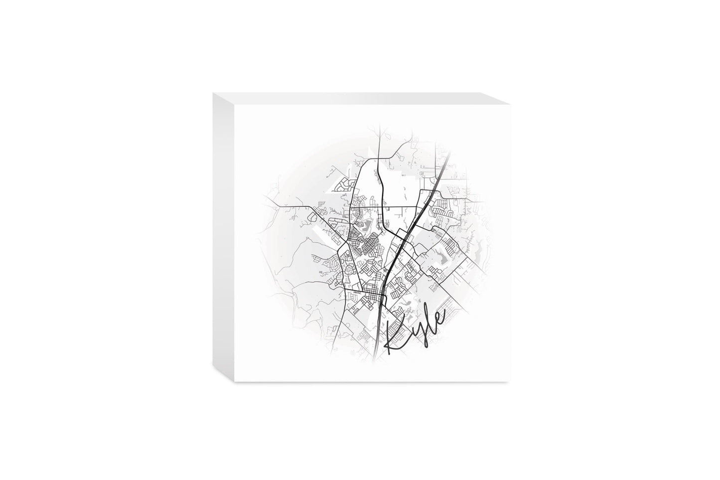 Minimalistic B&W Texas Kyle Circle Map| Wood Block | Eaches | Min 4