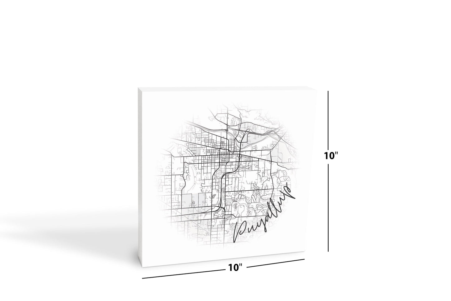 Minimalistic B&W Washington Puyallup Circle Map | Wood Block | Eaches | Min 2
