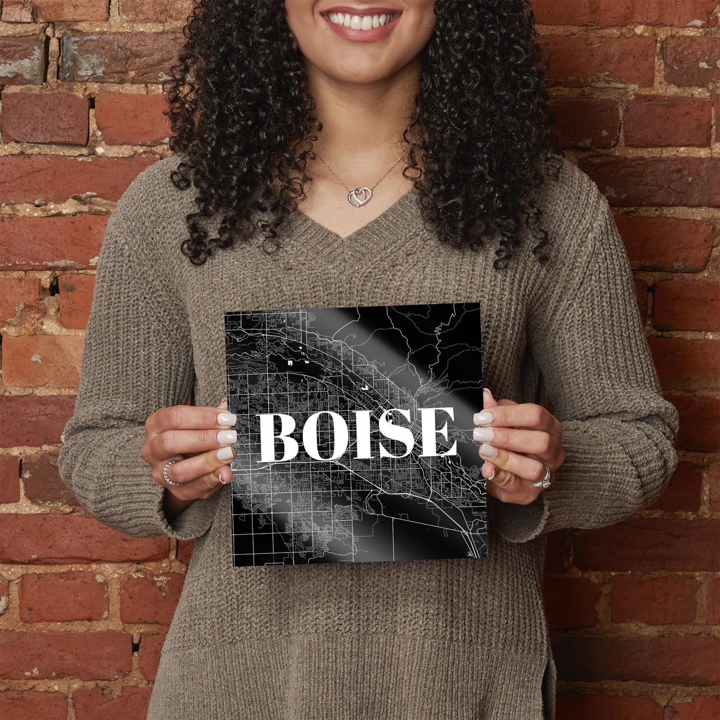 Minimalist B&W Idaho Boise Map | Hi-Def Glass Art | Eaches | Min 2