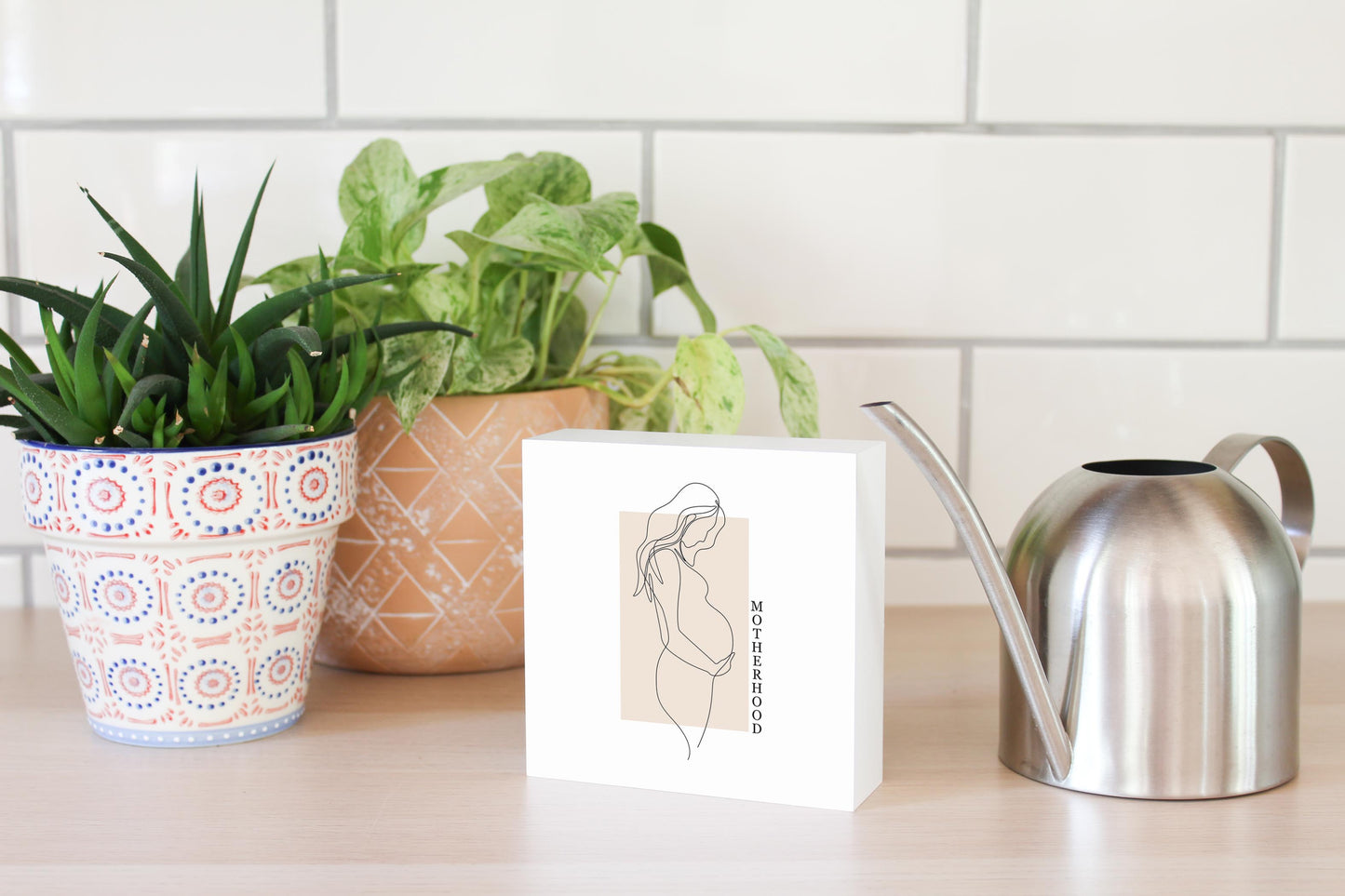 Modern Minimalist Mothers Day Pregnancy | Wood Block | Eaches | Min 4