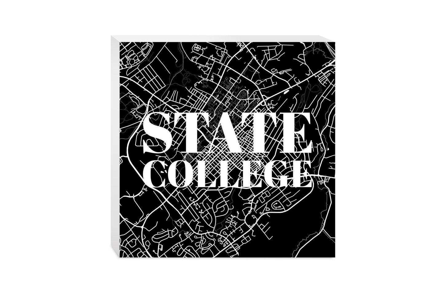 Minimalistic B&W Pennsylvania State College Map | Wood Block | Eaches | Min 2