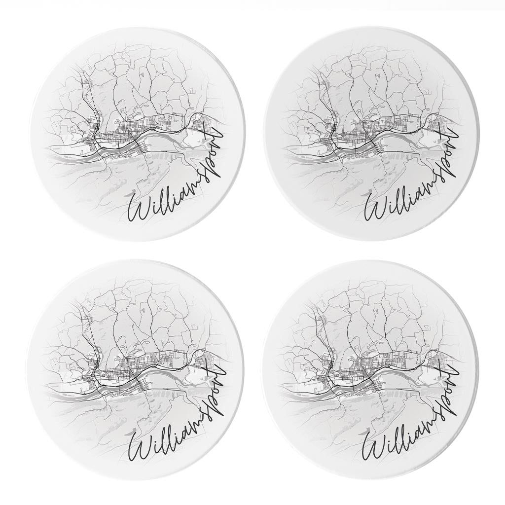Minimalistic B&W Pennsylvania Williamsport Circle Map | Absorbent Coasters | Set of 4 | Min 2