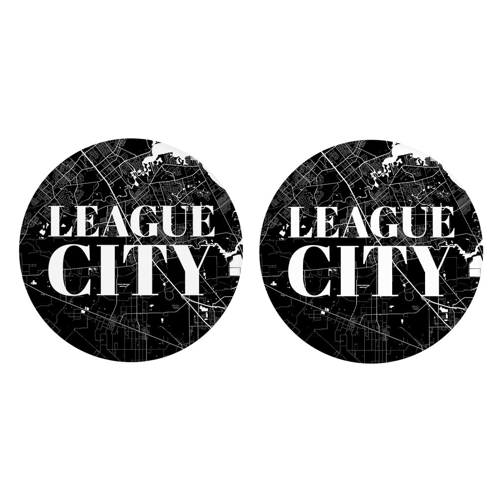 Minimalistic B&W Texas League City Map | Absorbent Car Coasters | Set of 2 | Min 4