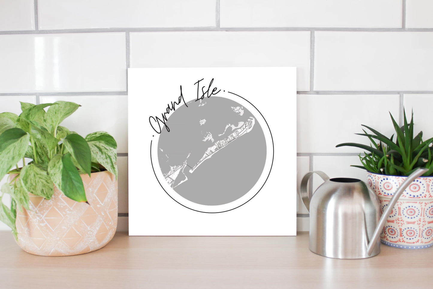 Minimalist B&W Louisiana Grand Isle Circle Map | Wood Sign | Eaches | Min 2