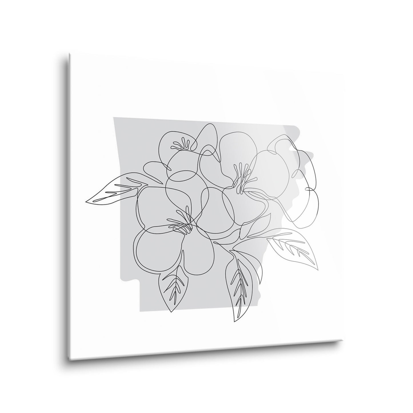 B&W Minimalist Arkansas Single Line Apple Blossoms | Hi-Def Glass Art | Eaches | Min 2