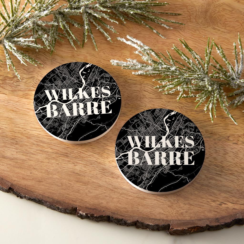 Minimalistic B&W Pennsylvania Wilkes Barre Map | Absorbent Car Coasters | Set of 2 | Min 4