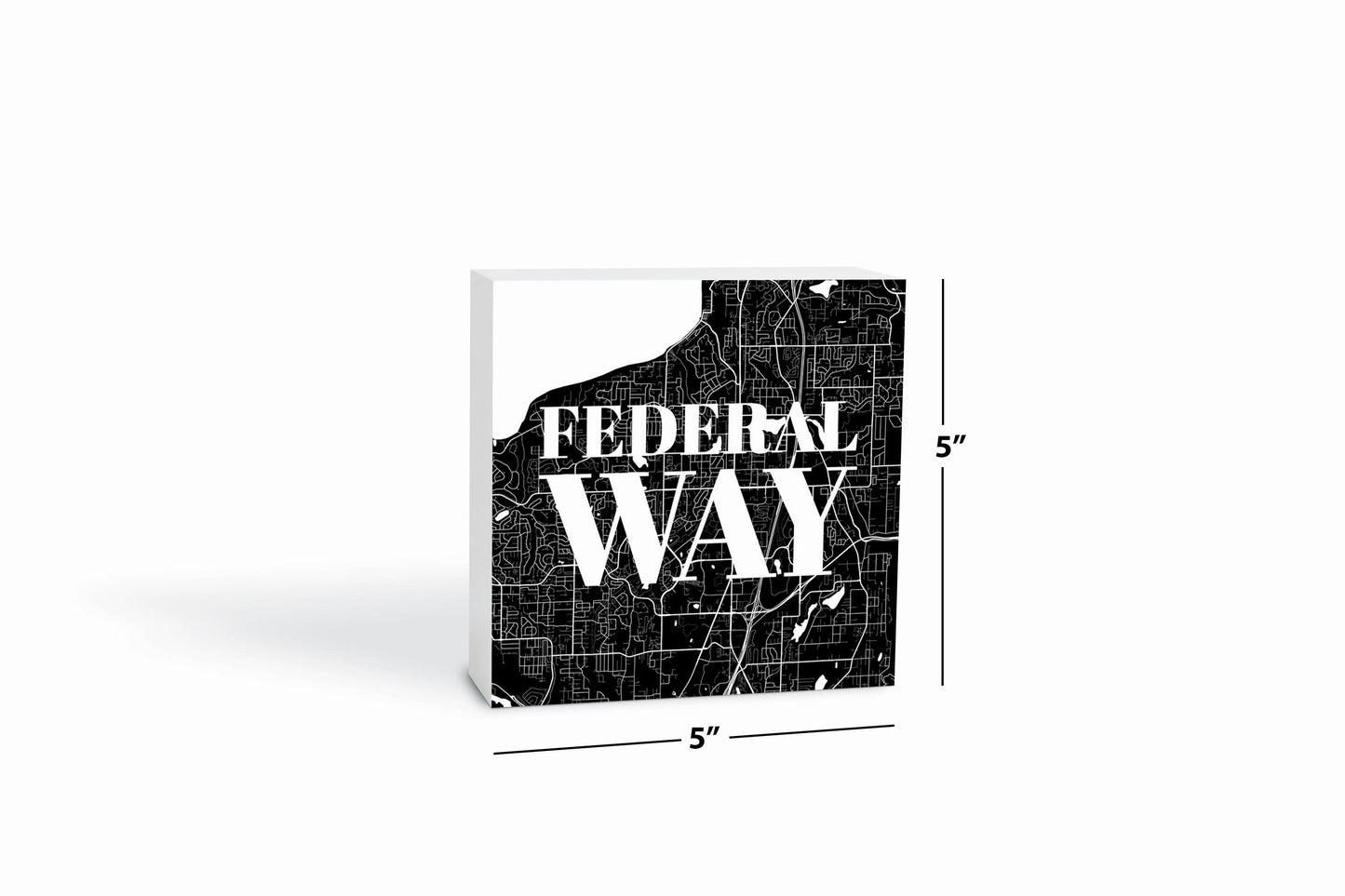 Minimalistic B&W Washington Federal Way Map | Wood Block | Eaches | Min 4