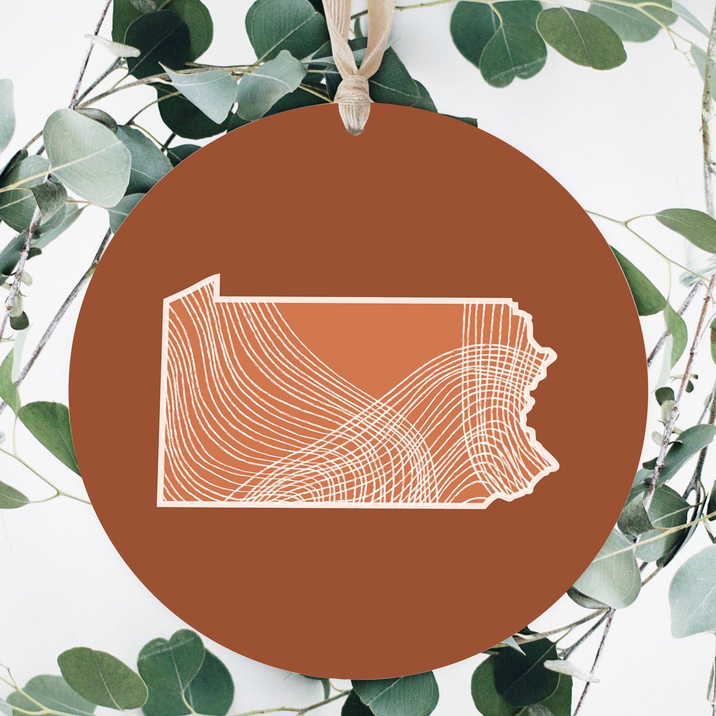 Modern Minimalist Pennsylvania State Lines Dark | Wood Ornament | Eaches | Min 1