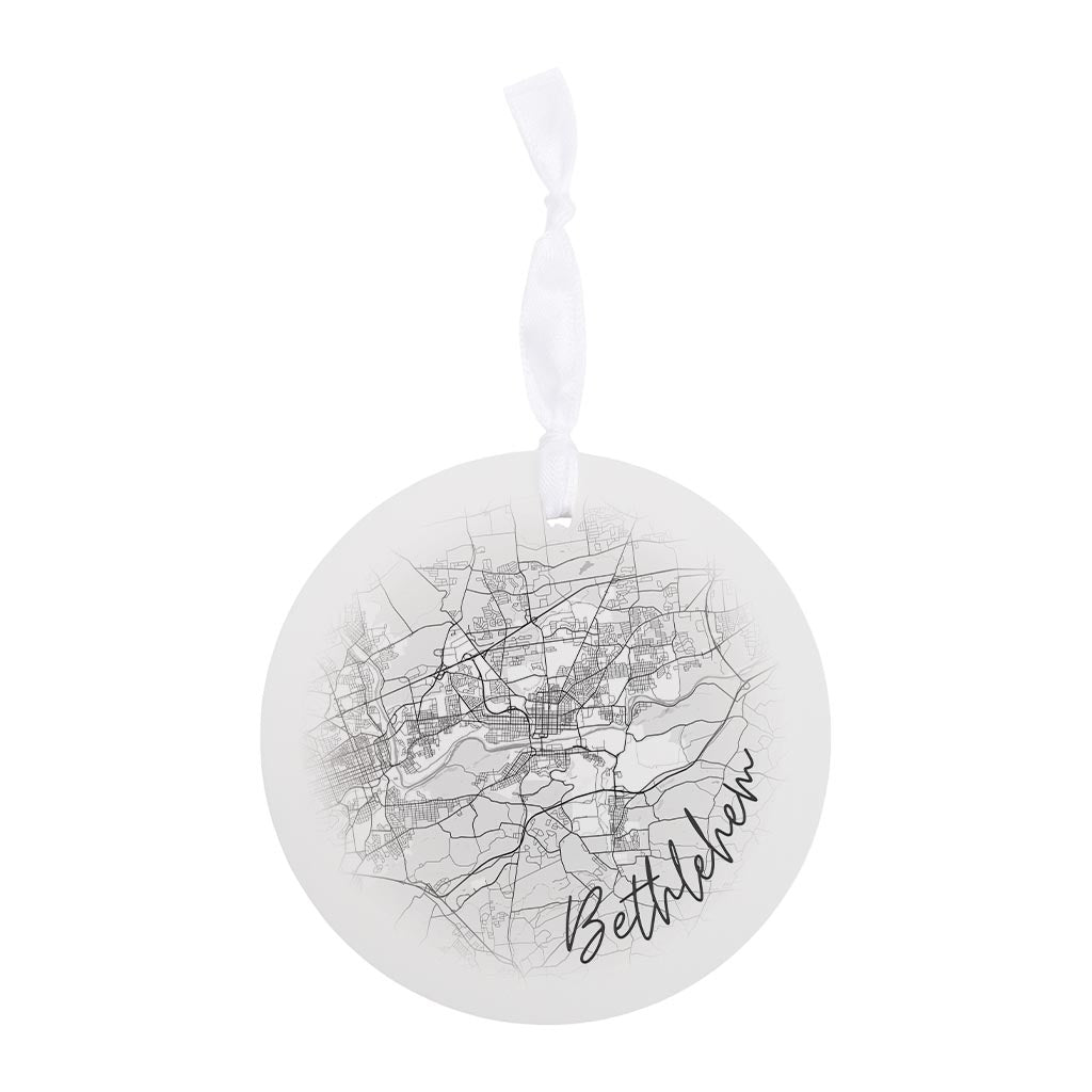 Minimalistic B&W Pennsylvania Bethlehem Circle Map | Wood Ornament | Eaches | Min 6