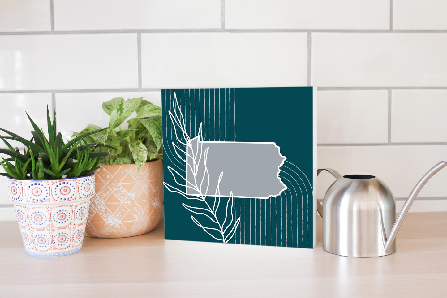 Modern Minimalist Pennsylvania Shape With Leaf | Wood Block | Eaches | Min 2