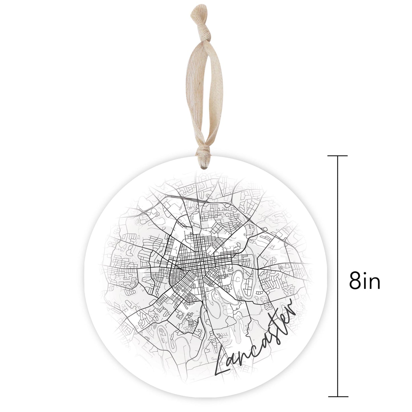 Minimalistic B&W Pennsylvania Lancaster Circle Map | Wood Ornament | Eaches | Min 1