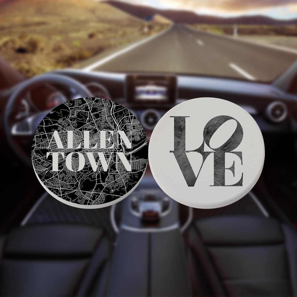 Minimalistic B&W Pennsylvania Alentown Map Love| Absorbent Car Coasters | Set of 2 | Min 4