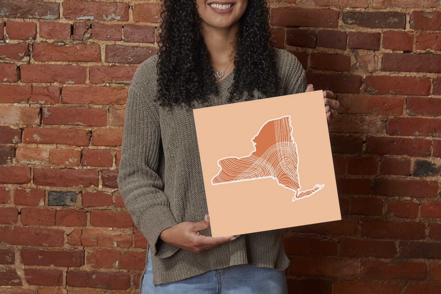 Modern Minimalist New York State Fluid Lines Light | Wood Sign | Eaches | Min 2