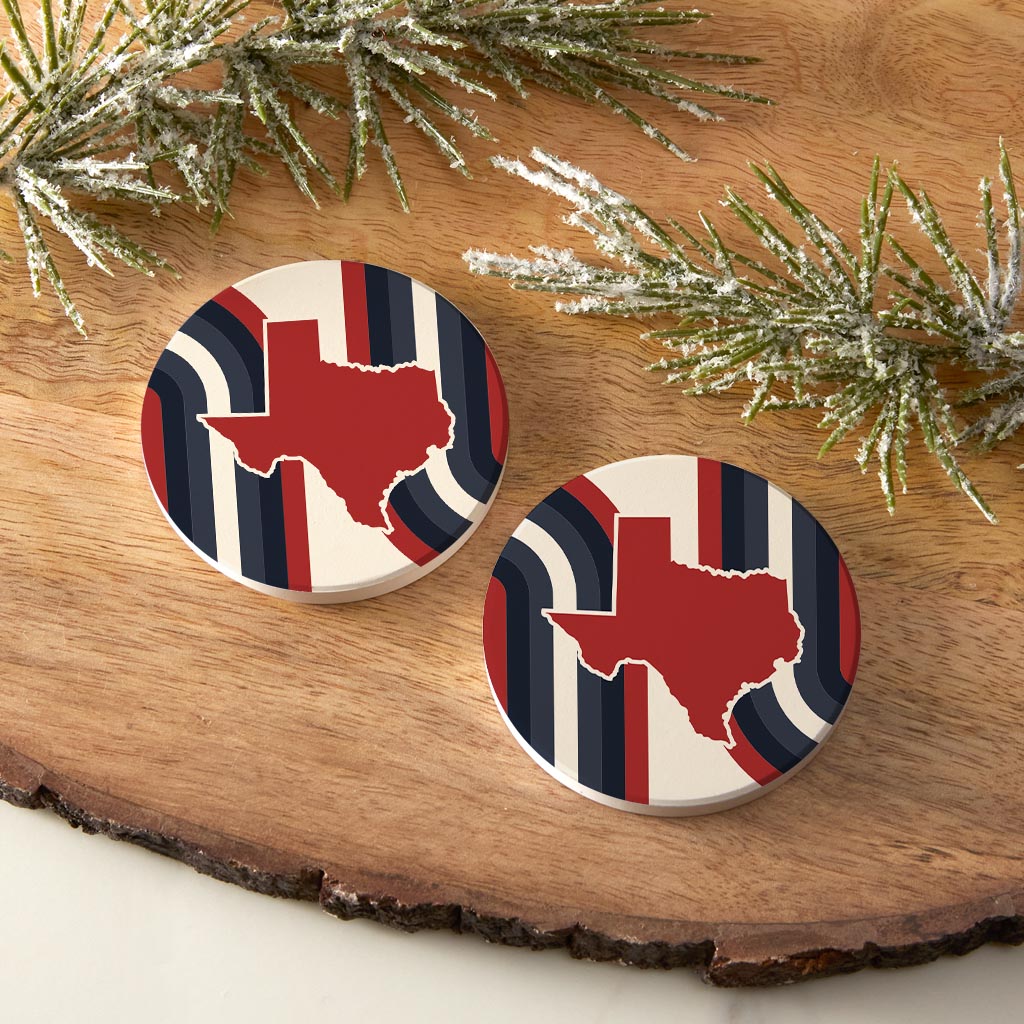 Modern Minimalist Texas Colors Retro Shape| Absorbent Car Coasters | Set of 2 | Min 4