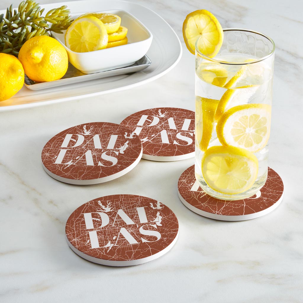 Modern Minimalist Dallas Texas Map | Absorbent Coasters | Set of 4 | Min 2