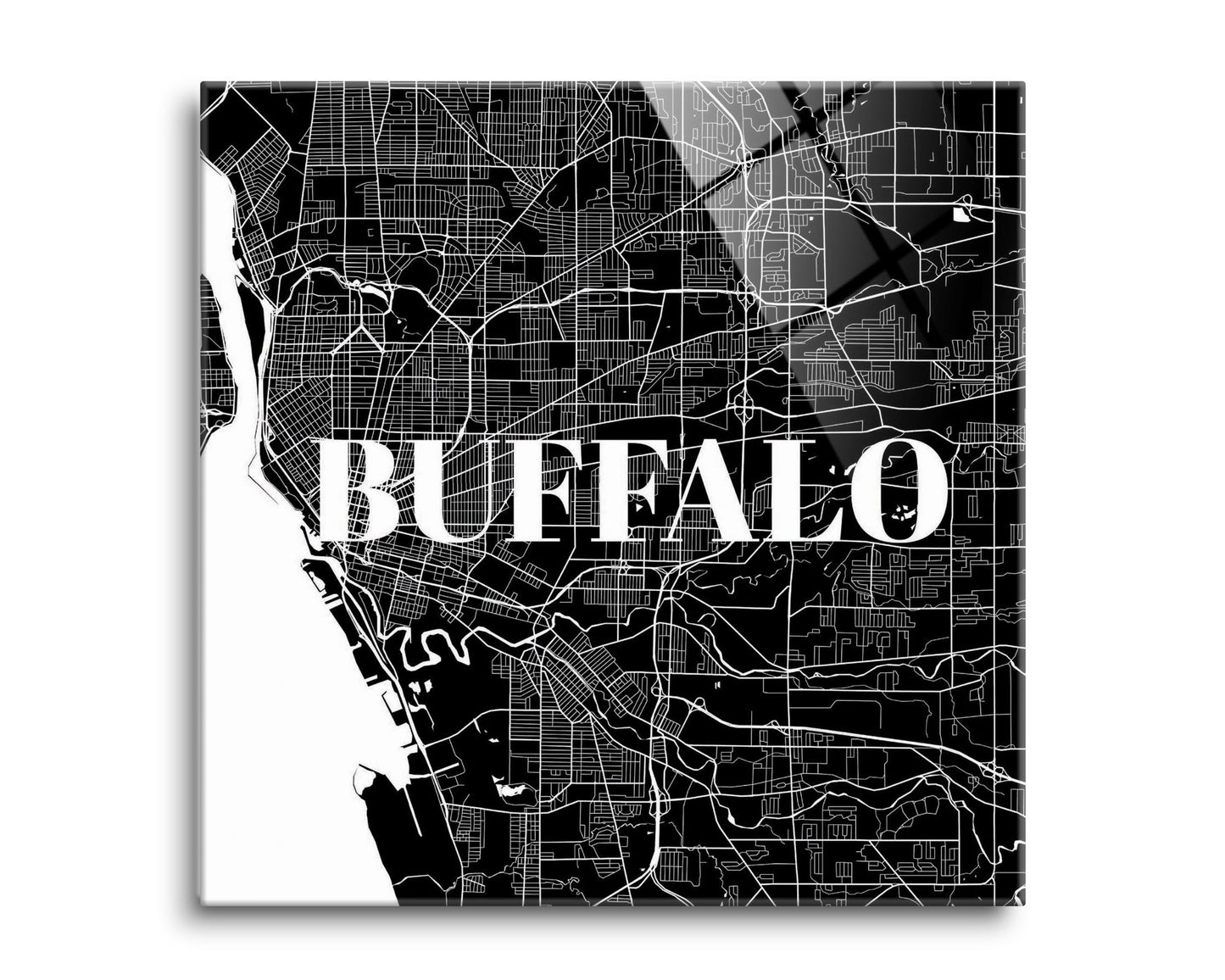 Minimalistic B&W New York Buffalo Map | Hi-Def Glass Art | Eaches | Min 2