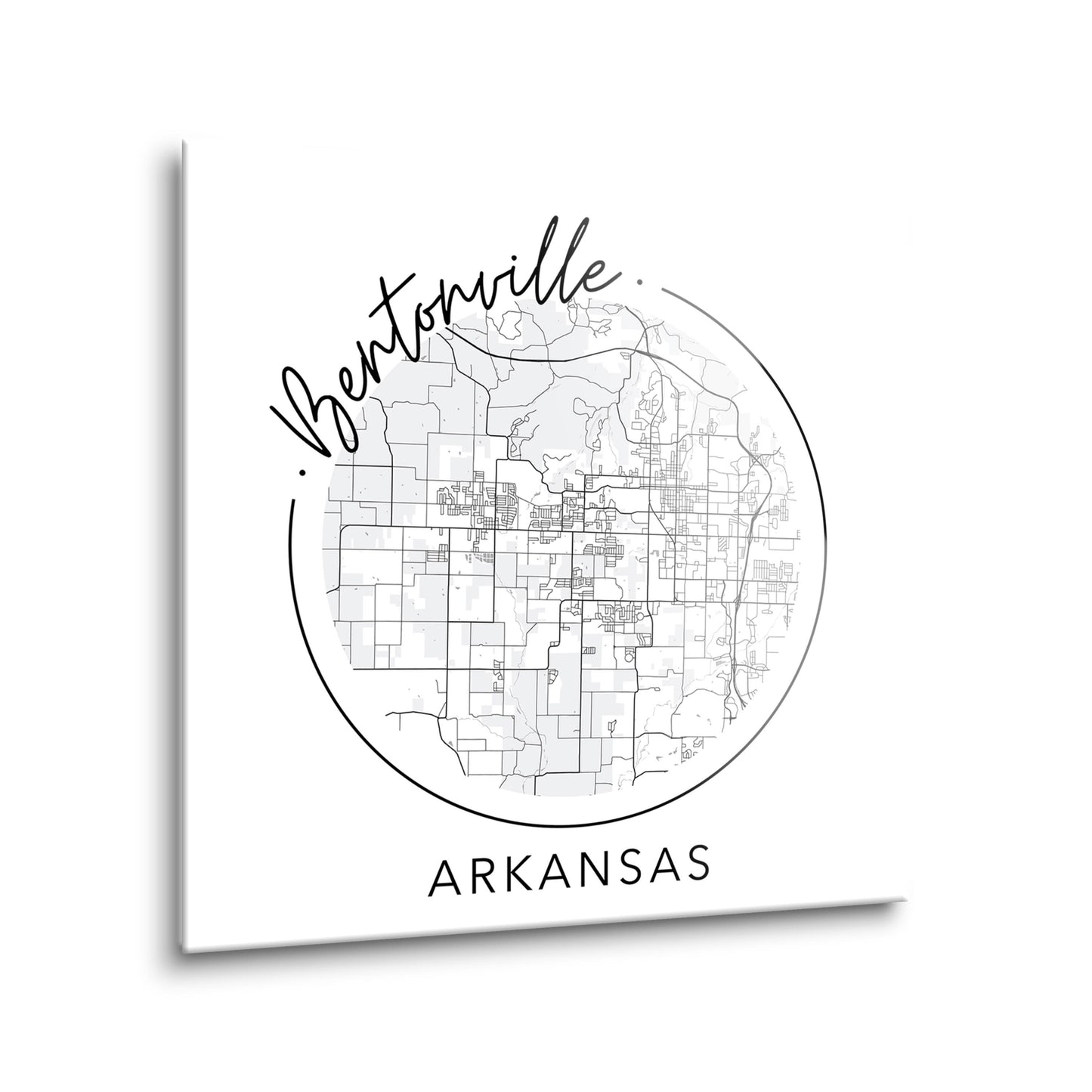 Minimalist B&W Arkansas Bentonville Circle Map State | Hi-Def Glass Art | Eaches | Min 2