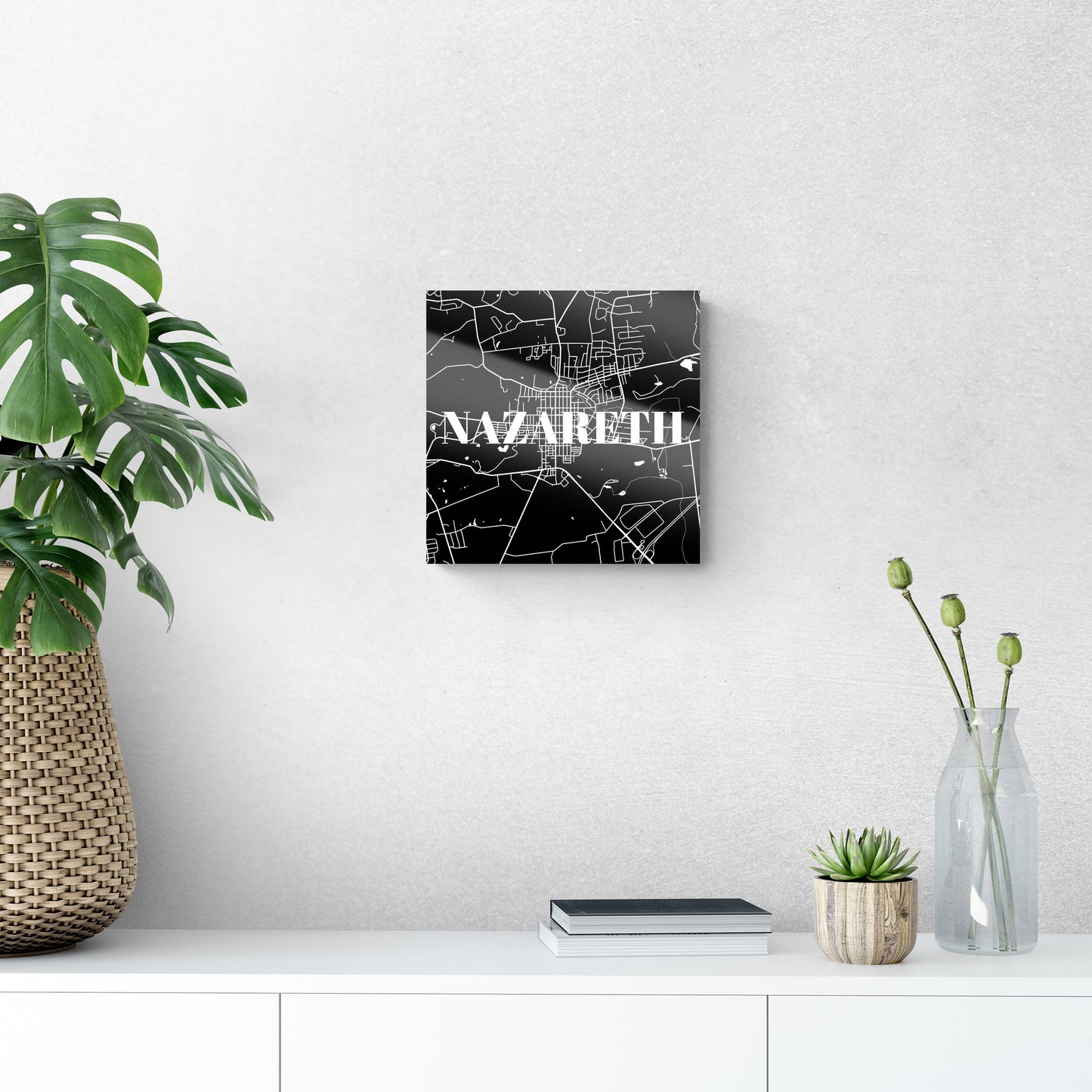 Minimalistic B&W Pennsylvania Nazareth Map | Hi-Def Glass Art | Eaches | Min 1