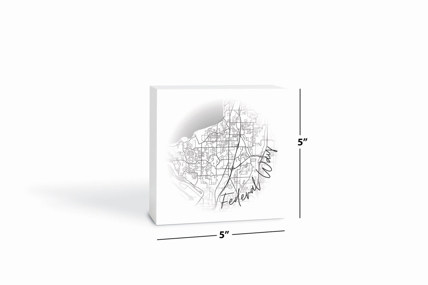 Minimalistic B&W Washington Federal Way Circle Map | Wood Block | Eaches | Min 4
