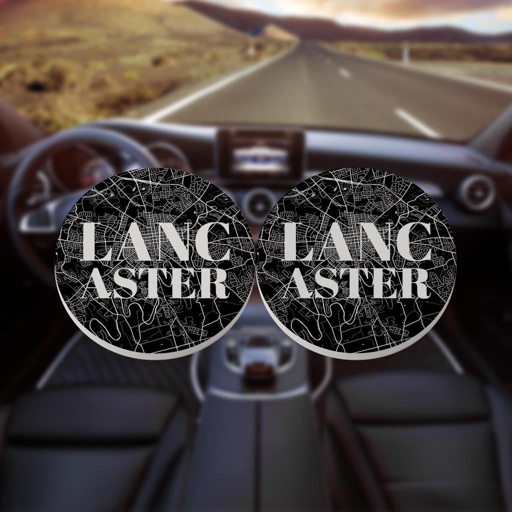 Minimalistic B&W Pennsylvania Lancaster Map | Absorbent Car Coasters | Set of 2 | Min 4