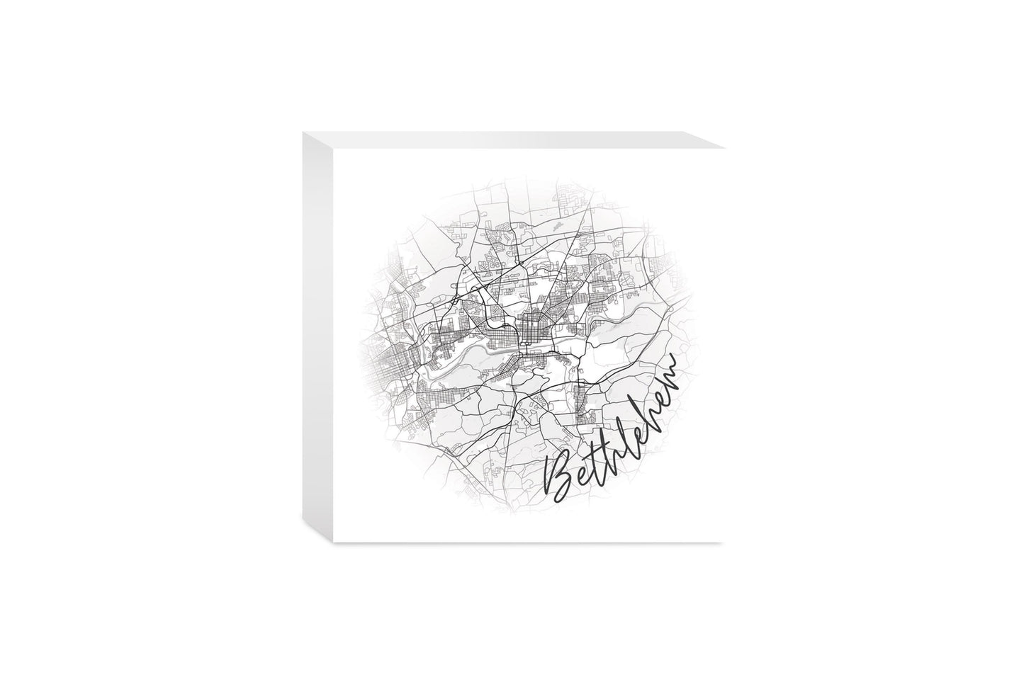 Minimalistic B&W Pennsylvania Bethlehem Circle Map | Wood Block | Eaches | Min 4