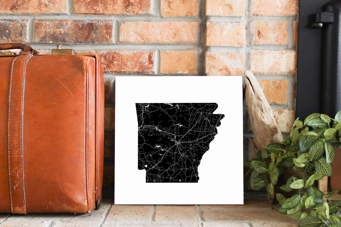 B&W Minimalist Arkansas Map | Wood Sign | Eaches | Min 2