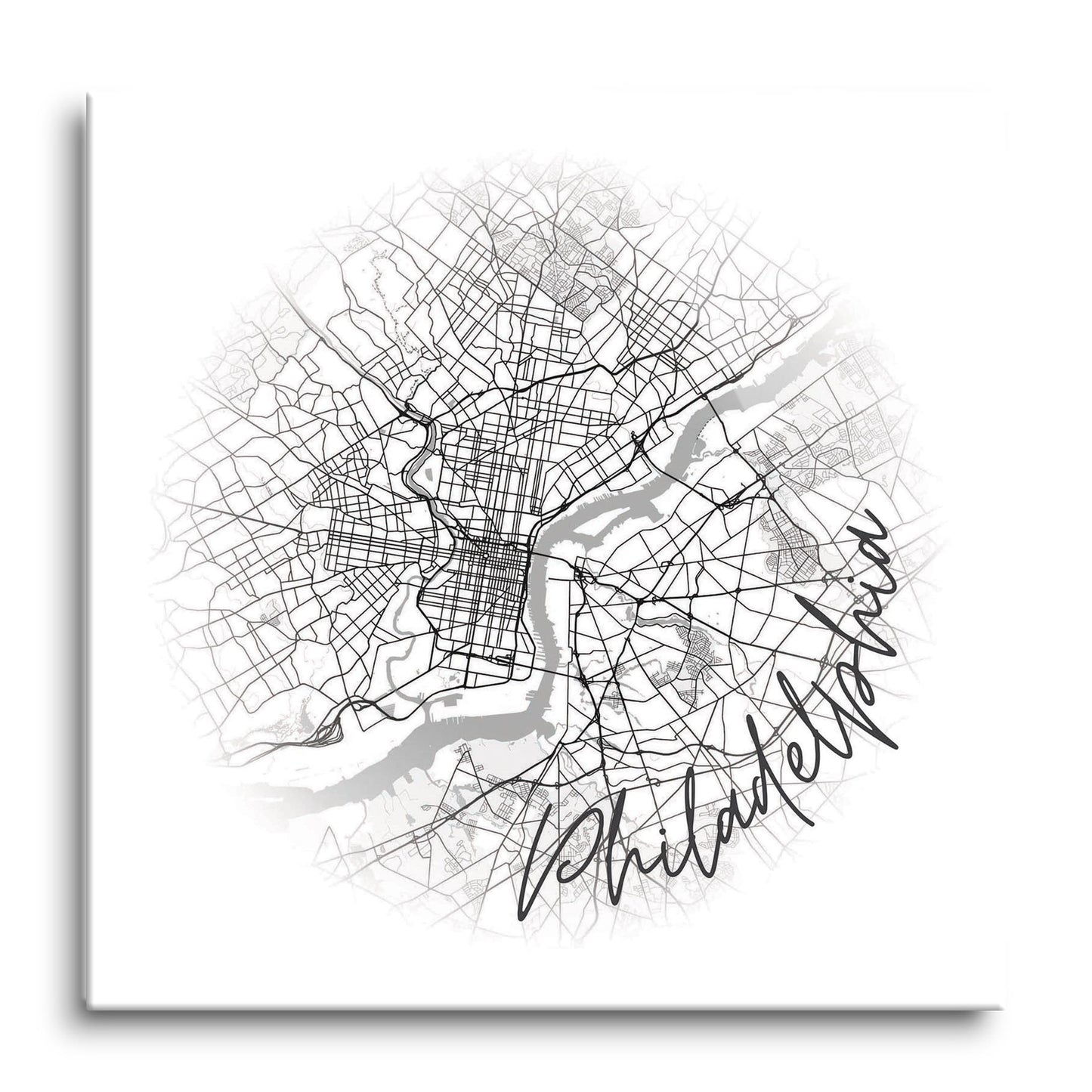 Minimalistic B&W Pennsylvania Philadelphia Circle Map | Hi-Def Glass Art | Eaches | Min 1