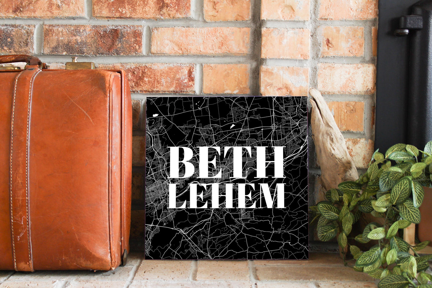 Minimalistic B&W Pennsylvania Bethlehem Map | Wood Sign | Eaches | Min 2