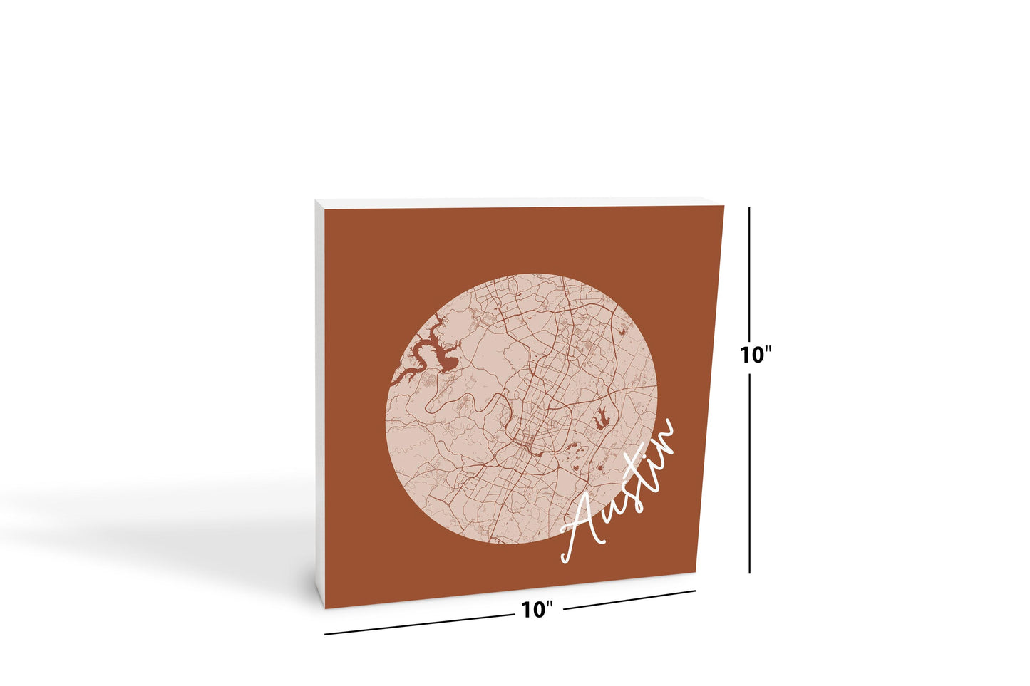 Modern Minimalist Texas Austin Circle Map | Wood Block | Eaches | Min 2