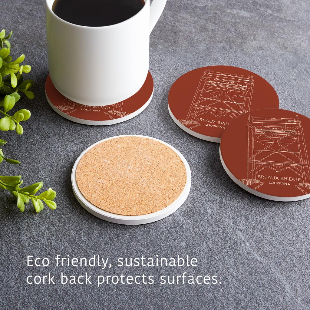 Modern Minimalist Louisiana Breaux Bridge Line Drawing | Absorbent Coasters | Set of 4 | Min 2