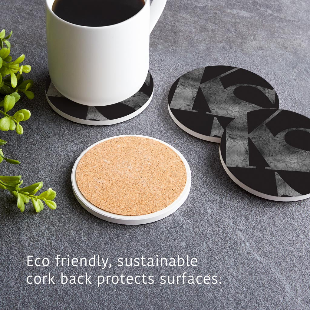 Minimalist B&W Kansas Black Initials| Absorbent Coasters | Set of 4 | Min 2