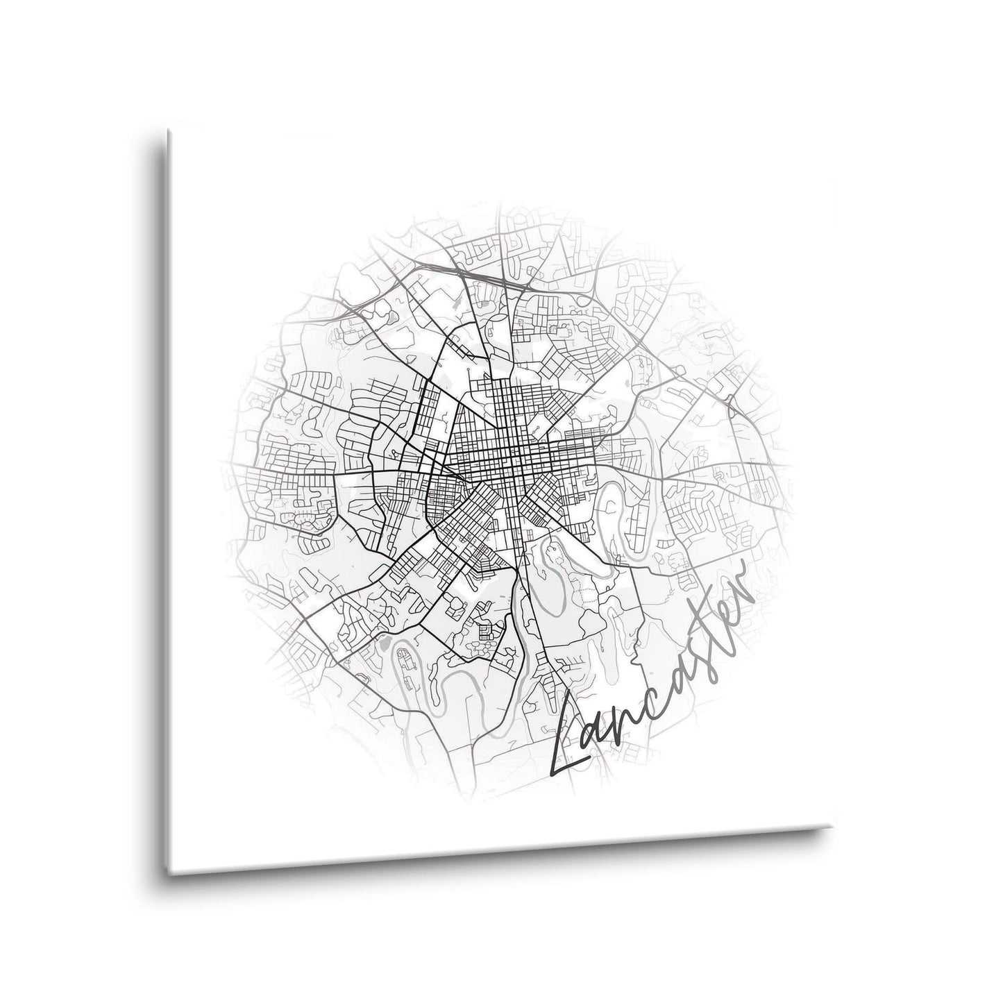 Minimalistic B&W Pennsylvania Lancaster Circle Map | Hi-Def Glass Art | Eaches | Min 1