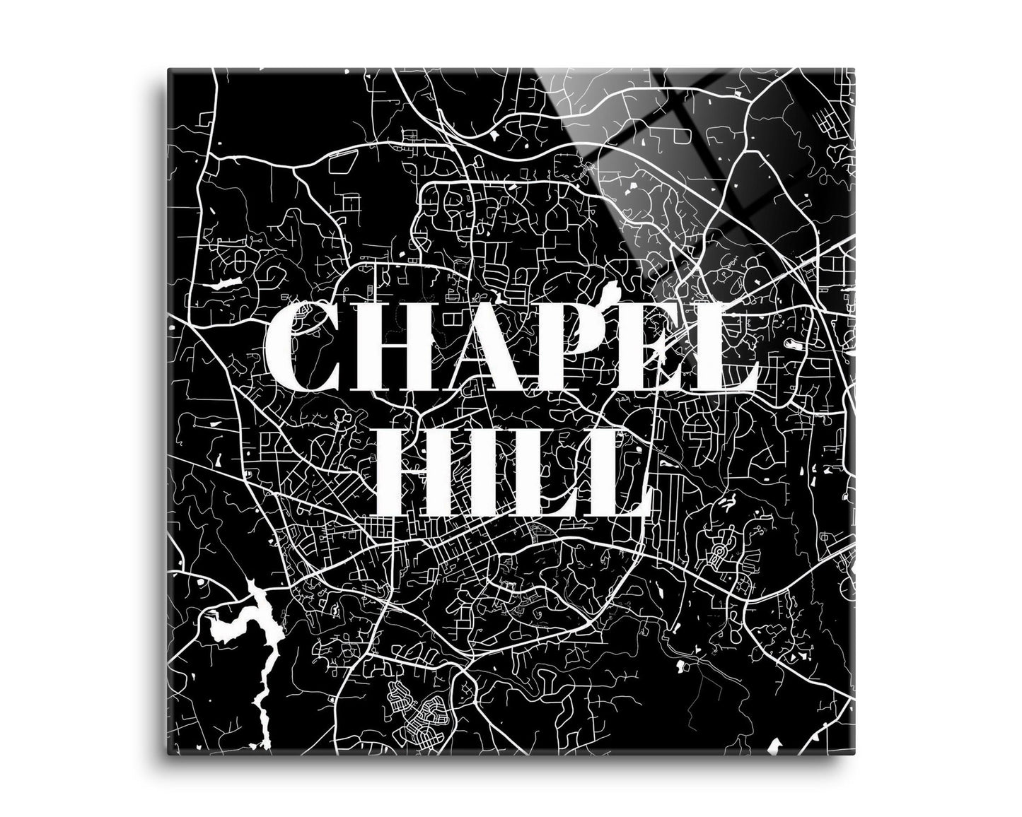 Minimalistic B&W North Carolina Chapel Hill Map | Hi-Def Glass Art | Eaches | Min 2