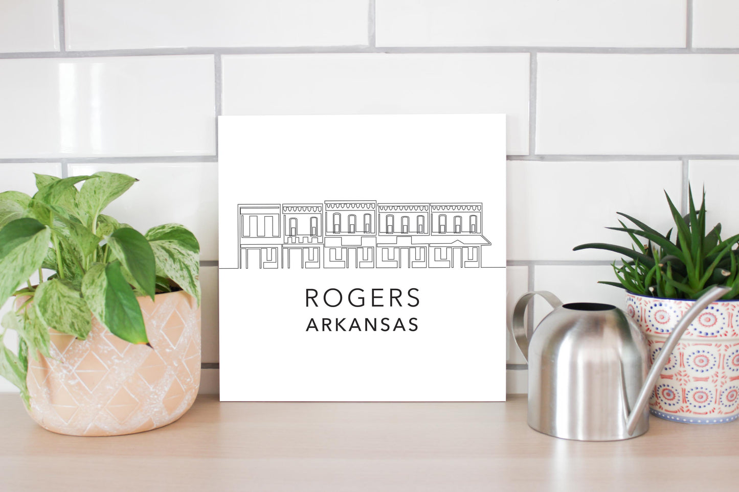 Minimalist B&W Arkansas Rogers Skyline | Wood Sign | Eaches | Min 2