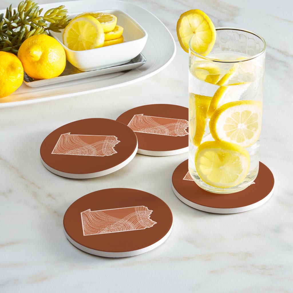 Modern Minimalist Pennsylvania State Lines Dark | Absorbent Coasters | Set of 4 | Min 2