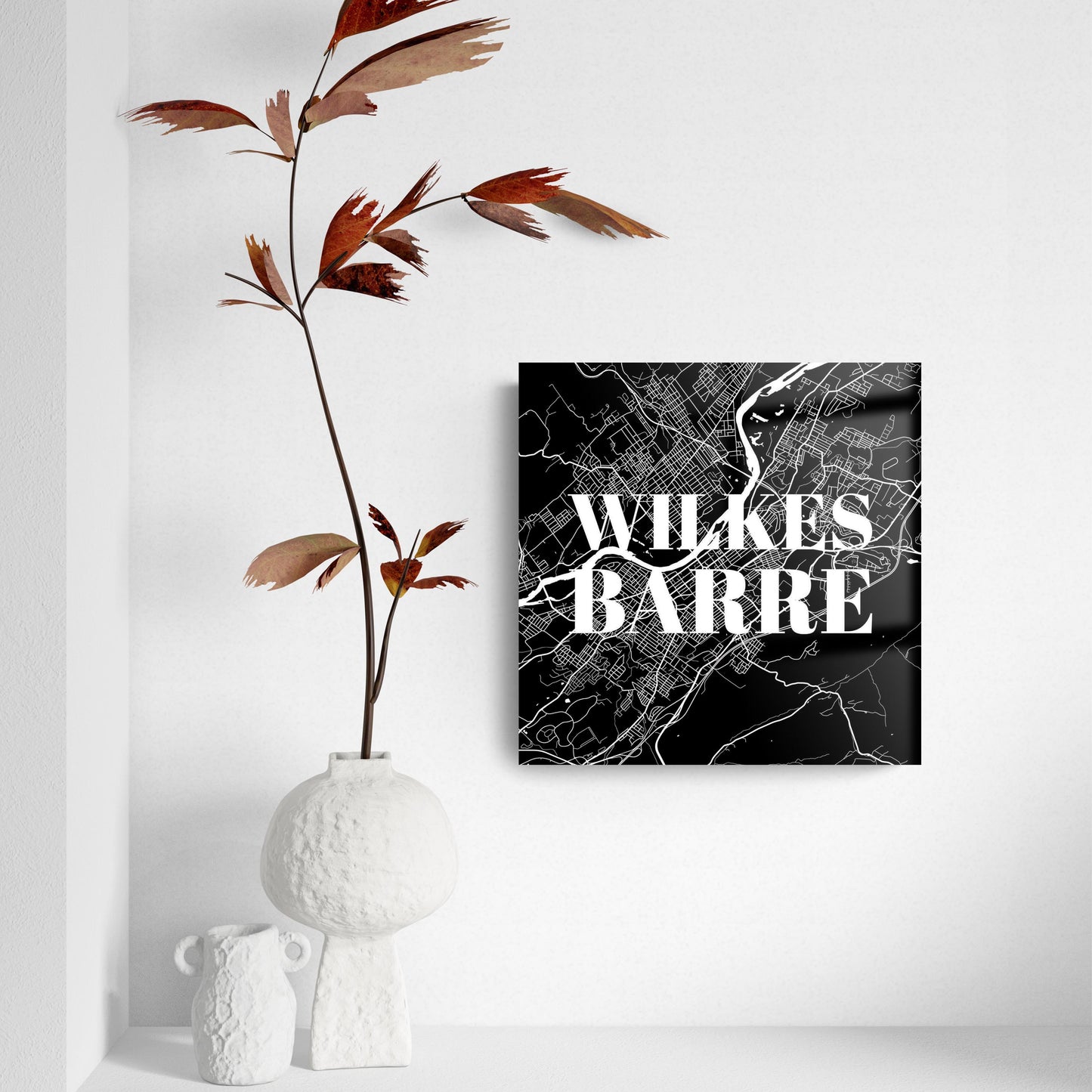 Minimalistic B&W Pennsylvania Wilkes Barre Map | Hi-Def Glass Art | Eaches | Min 2