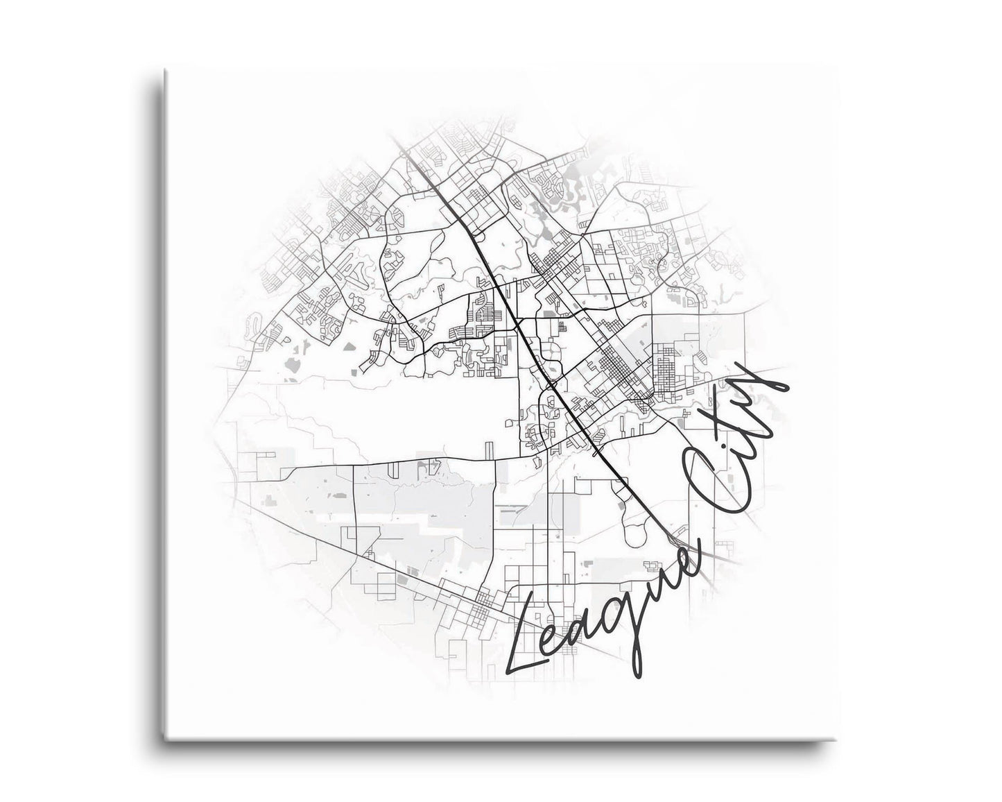 Minimalistic B&W Texas League City Circle Map | Hi-Def Glass Art | Eaches | Min 2