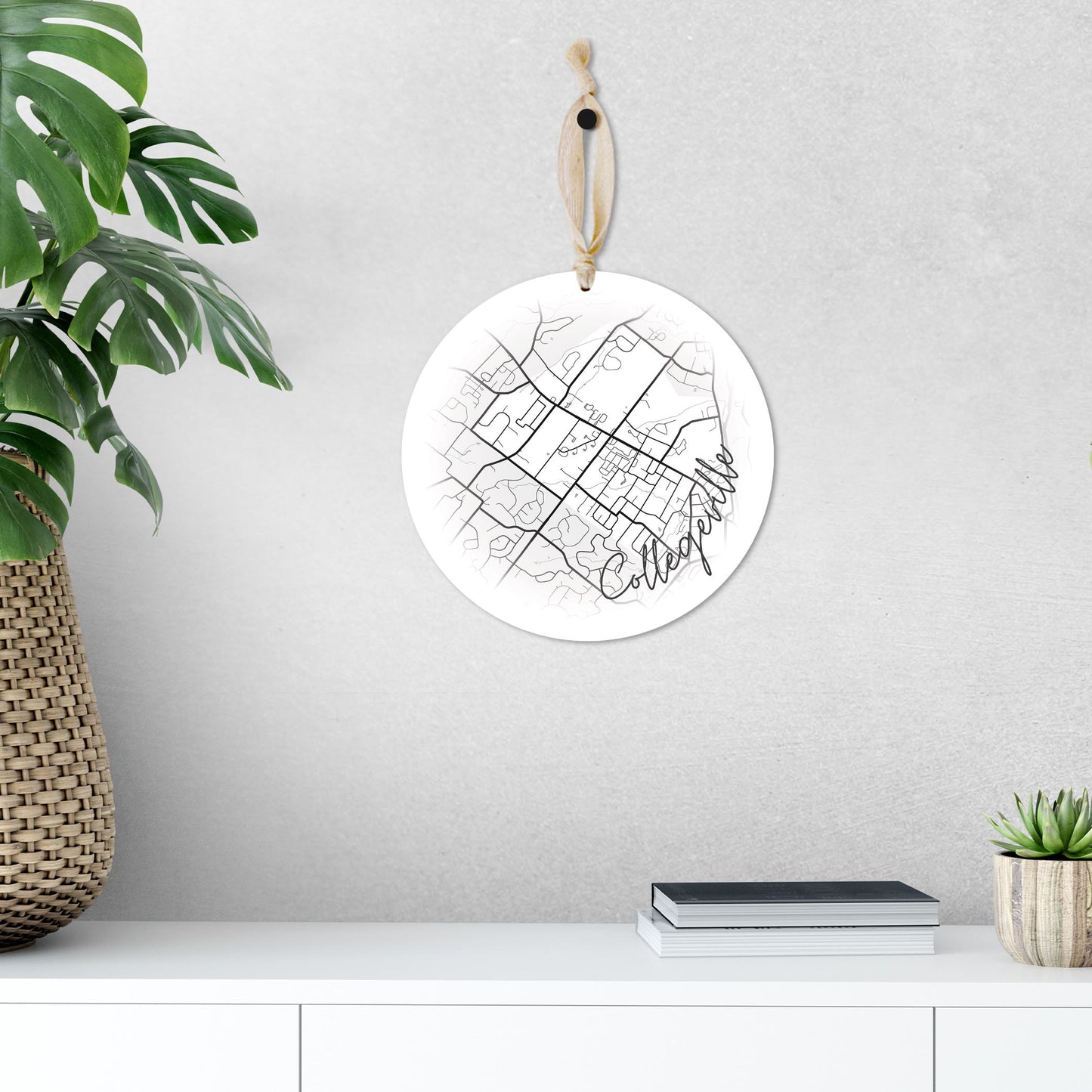 Minimalistic B&W Pennsylvania Collegeville Circle Map | Wood Ornament | Eaches | Min 1