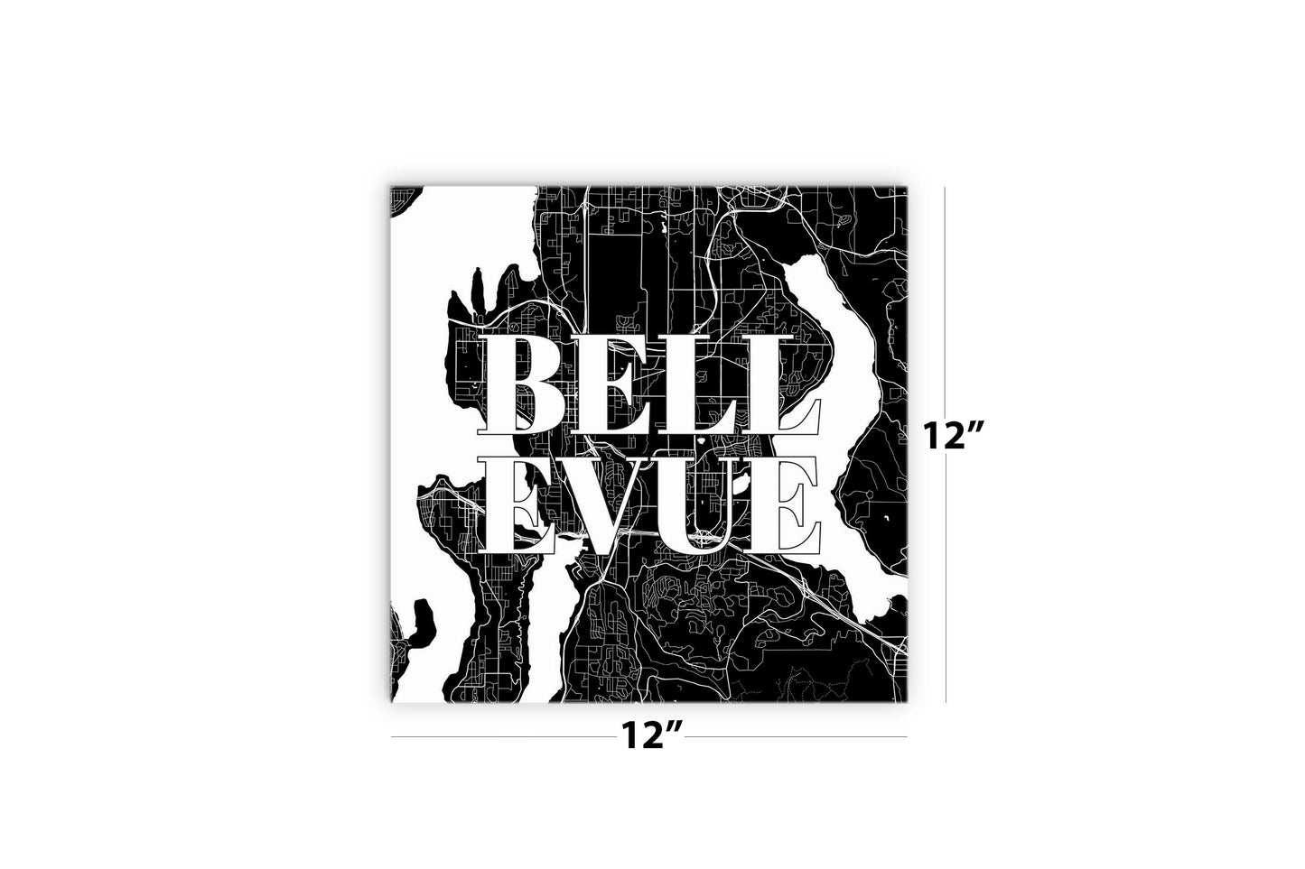 Minimalistic B&W Washington Bellevue Map | Wood Sign | Eaches | Min 2