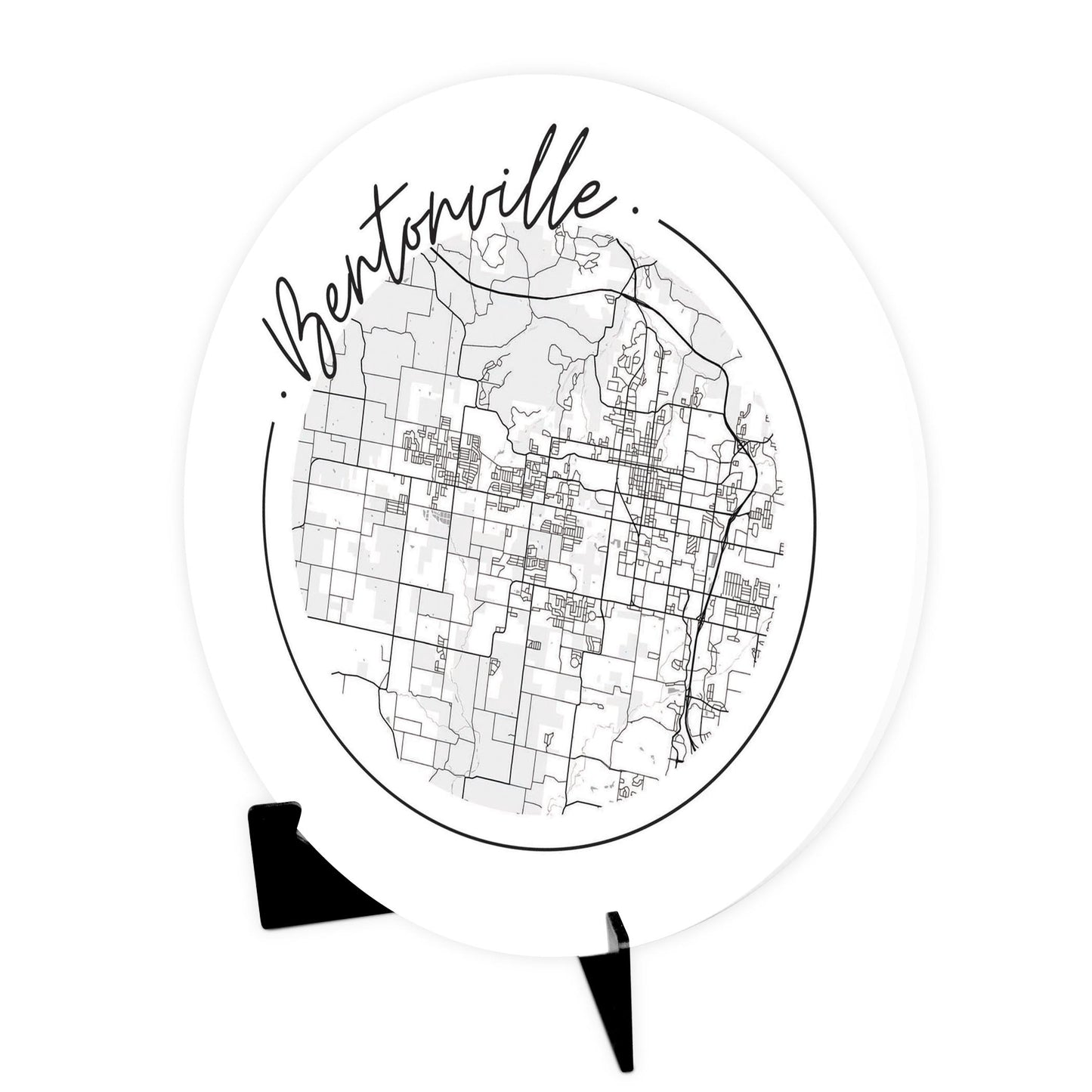 Minimalist B&W Arkansas Bentonville Circle Map | Wood Sign | Eaches | Min 1