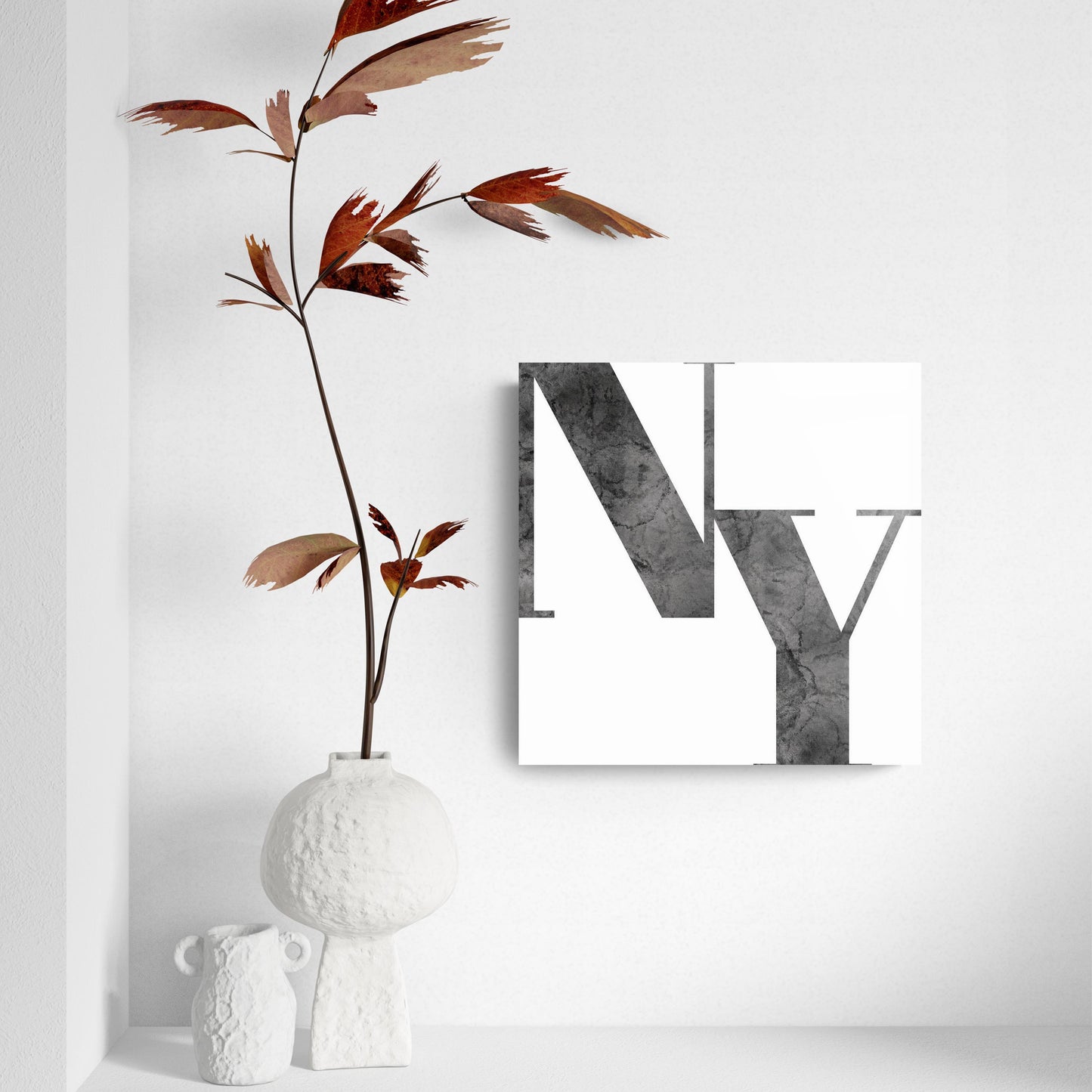 Minimalistic B&W New York White Initials | Hi-Def Glass Art | Eaches | Min 2