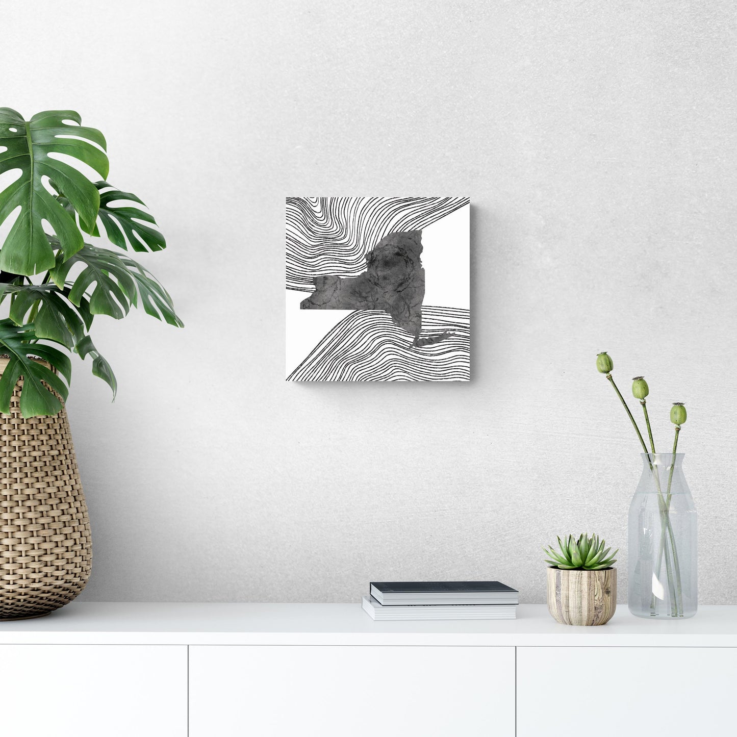 Minimalistic B&W New York State With Fluid Lines | Wood Sign | Eaches | Min 2