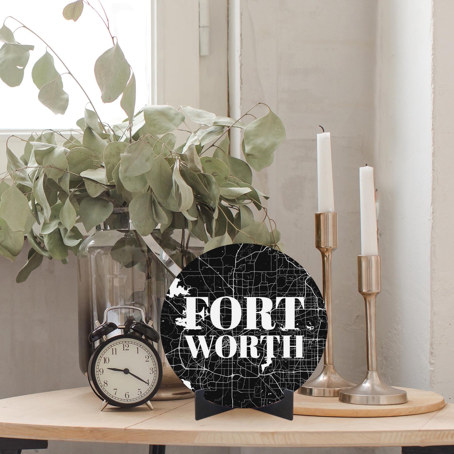 Minimalistic B&W Texas Fort Worth Map | Wood Sign | Eaches | Min 1