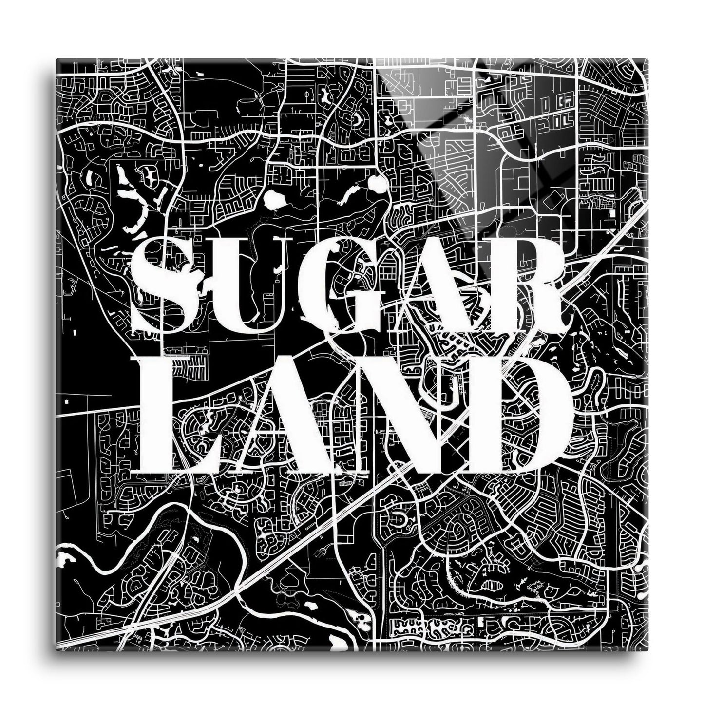 Minimalistic B&W Texas Sugarland Map | Hi-Def Glass Art | Eaches | Min 1