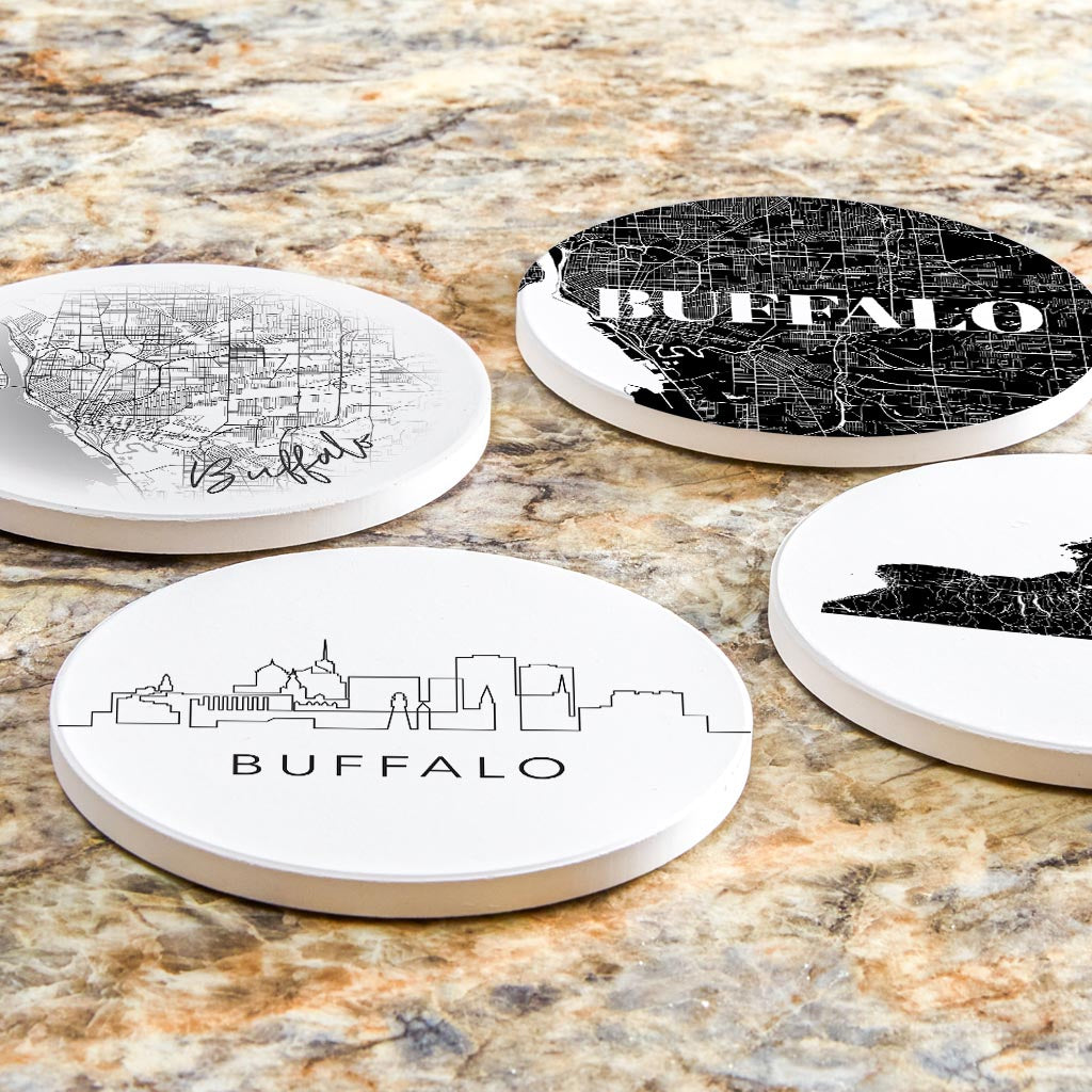 Minimalistic B&W New York Buffalo State| Absorbent Coasters | Set of 4 | Min 2