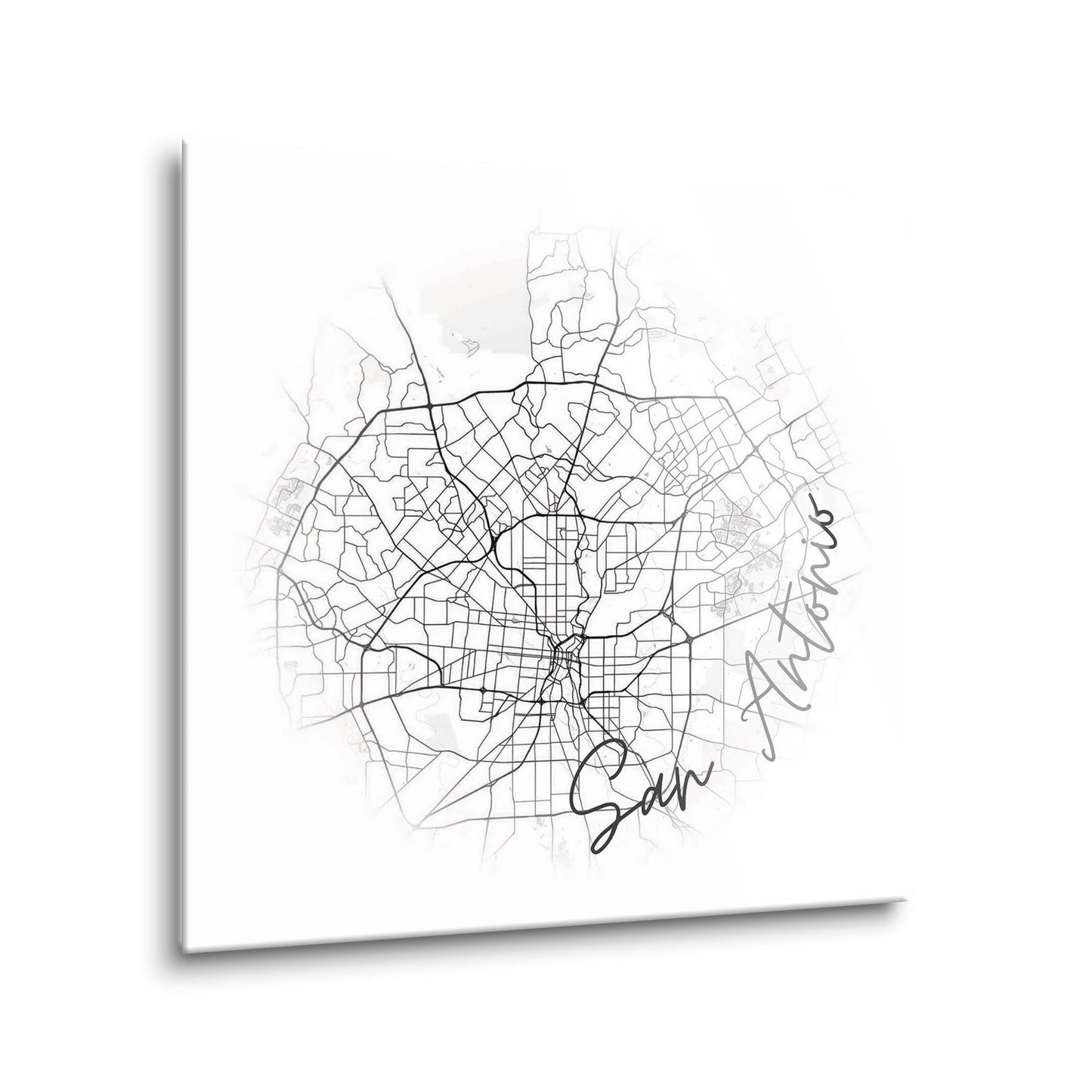 Minimalistic B&W Texas San Antonio Circle Map | Hi-Def Glass Art | Eaches | Min 2