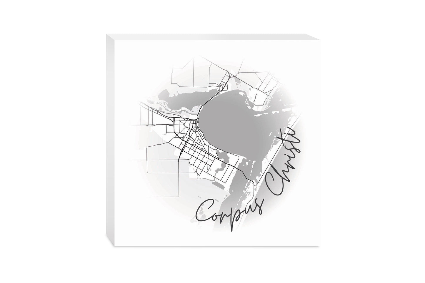 Minimalistic B&W Texas Corpus Christi Circle Map | Wood Block | Eaches | Min 2
