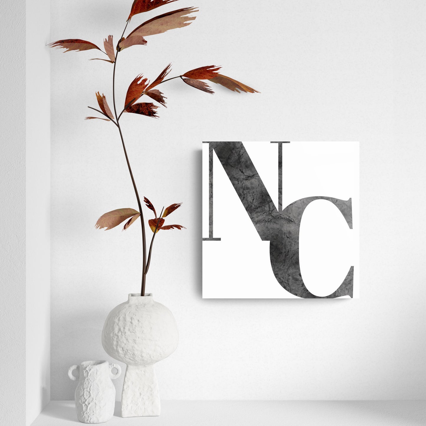 Minimalistic B&W North Carolina White Initials | Hi-Def Glass Art | Eaches | Min 2